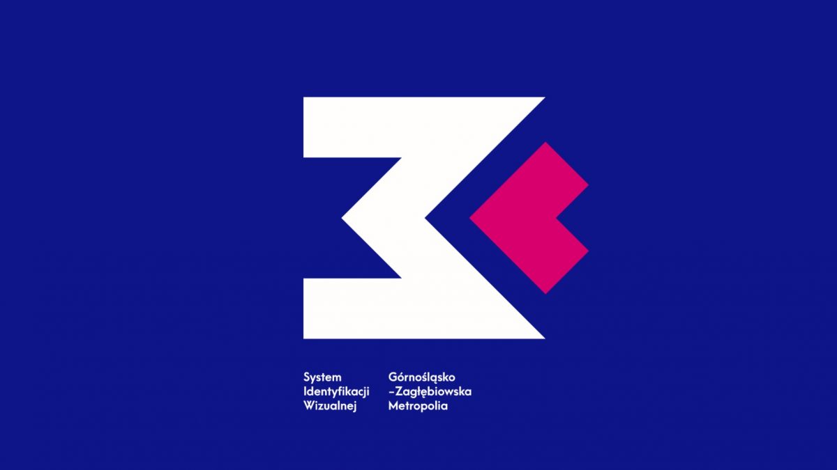 Odwrócone logo Metropolii na niebieskim tle
