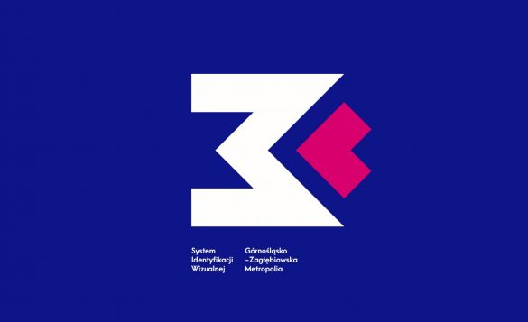 Odwrócone logo Metropolii na niebieskim tle
