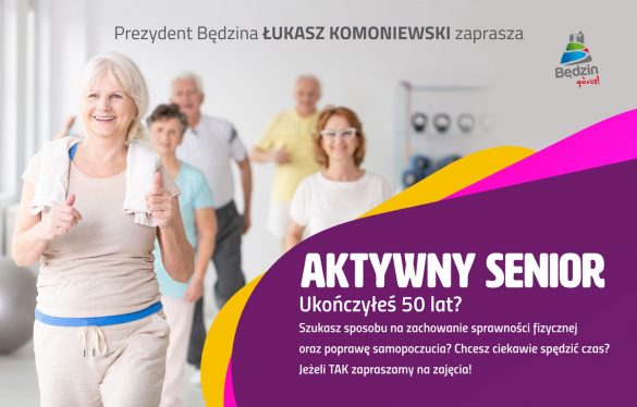 Ilustracja informująca o zajęciach na tle zdjęcia ćwiczącychosób