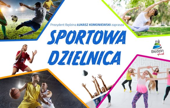 Plakat z napisem sportowa dzielnica