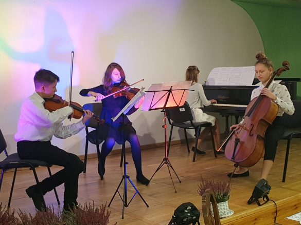 Grupa młodych muzyków grająca na instrumentach smyczkowych