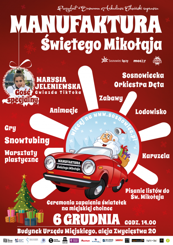 Plakat zapowiadający Manufakturę Świętego Mikołaja w Sosnowcu