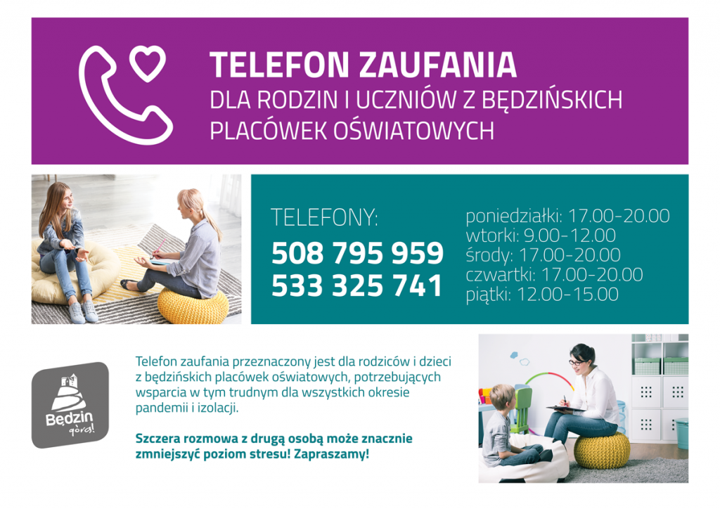 Plakat informujacy  o telefonach zaufania