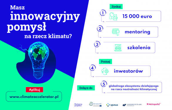 Plakt promujący konkurs grantowy dla startupów Climate Accelerator