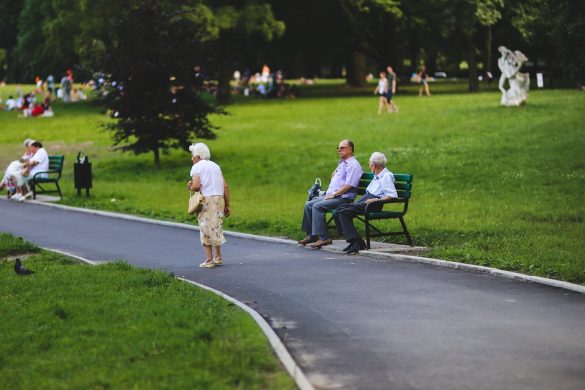 Seniorzy w parku miejskim