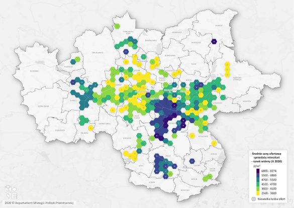Mapa z cenami mieszkań w GZM