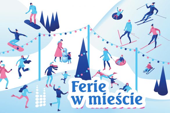 Grafika z hasłem "Ferie w mieście"