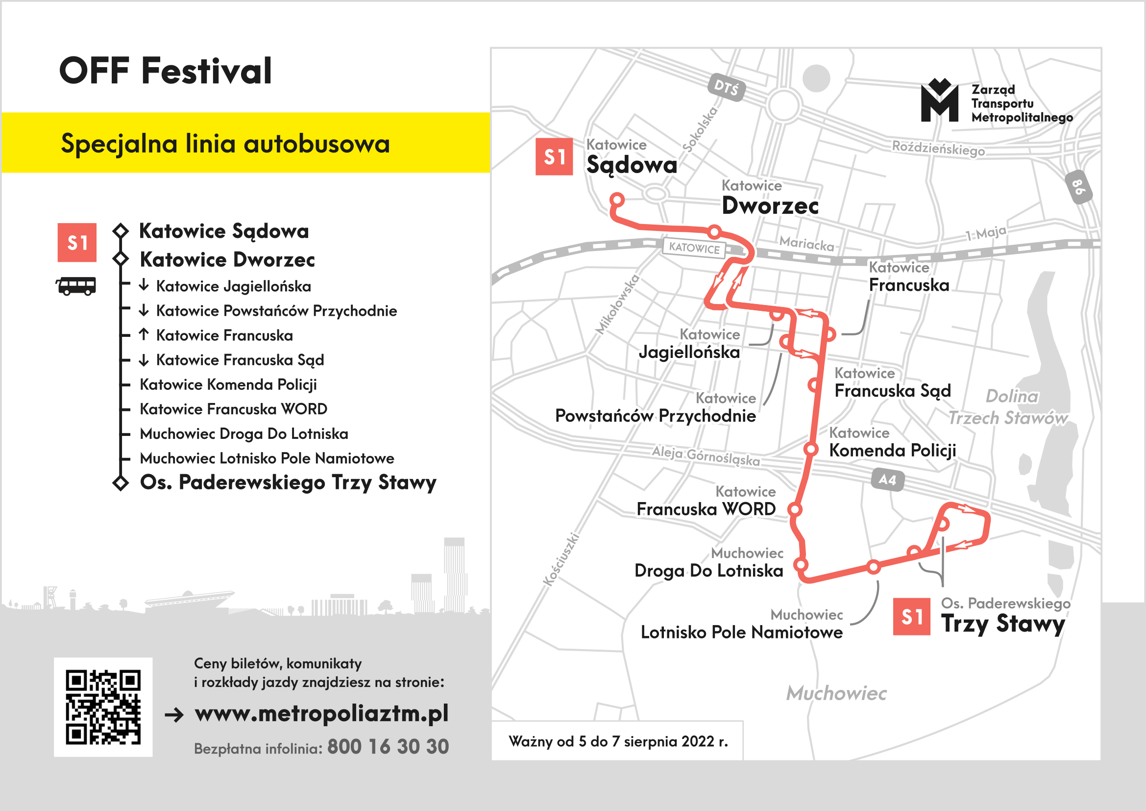 Mapa dojazdu linii specjalnej na OFF Festiwal