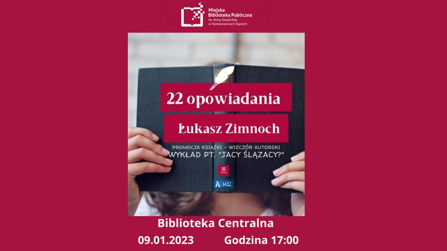 Plakat informacyjny "22 opowiadania Łukasz Zimnoch".