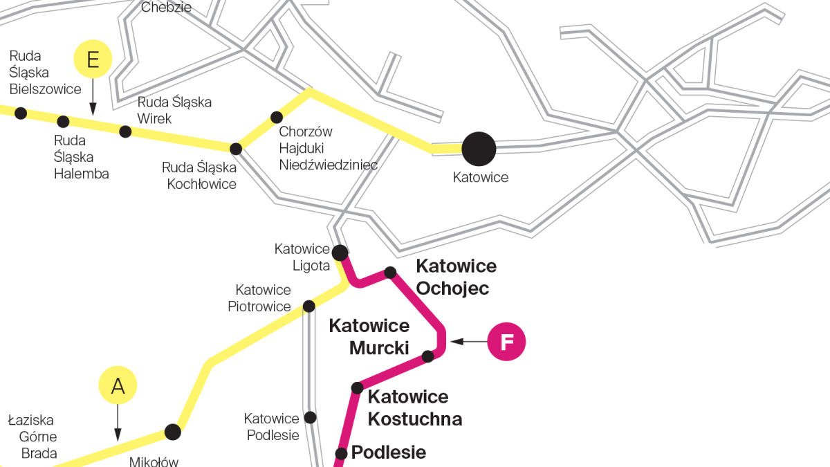 Mapa połaczeń Kolei Metropolitalnej