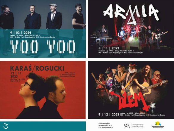 Infografika z koncertami w Siemianowickim Centrum Kultury.