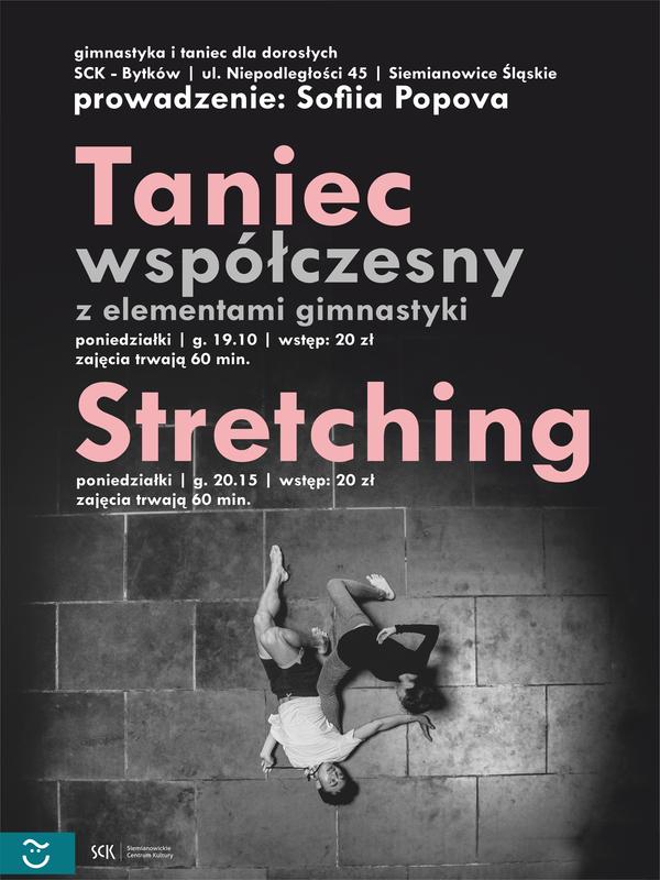 Taniec Współczesny i Stretching - plakat informacyjny.